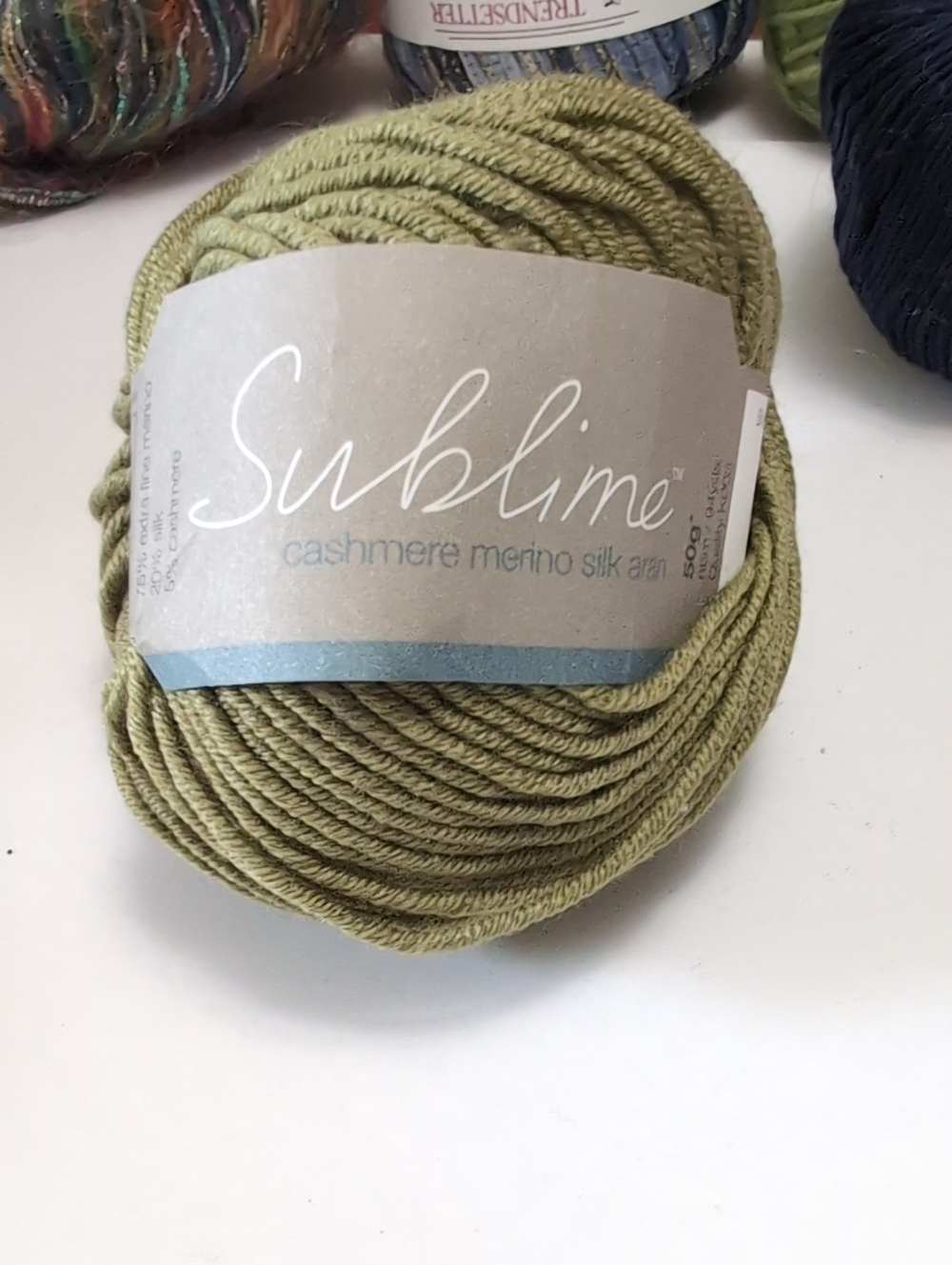 Sublime Cashmere Merino Silk Aran Yarn - 1  Skein- Olive